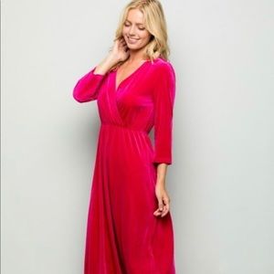 See and Be Seen Fuchsia Velvet Wrap Dress